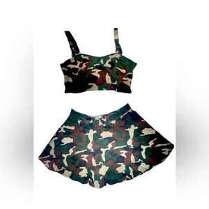 Camouflage Black diamond  Crop Top and Skirt Set